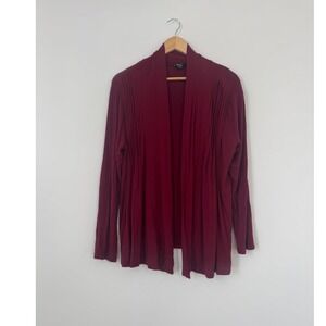 Corvia Open Front Cardigan Women Size M Burgundy Pleated Shoulder